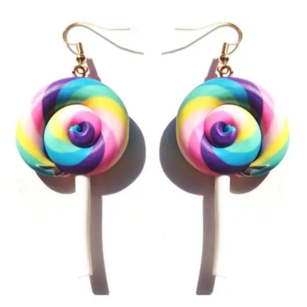 Lollipop Swirl Novelty Clay Colorful Fun Cute Dangle Drop Earrings NEW